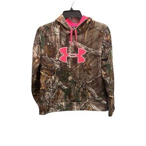 Under Armour Women's XL Pullover Hoodie Camo Pink Logo Sweatshirt Hunting Woods